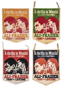 Lot of (4) 1975 "A Thrilla in Manila"  Flags from Ali vs Frazier Fight on 10/1/75